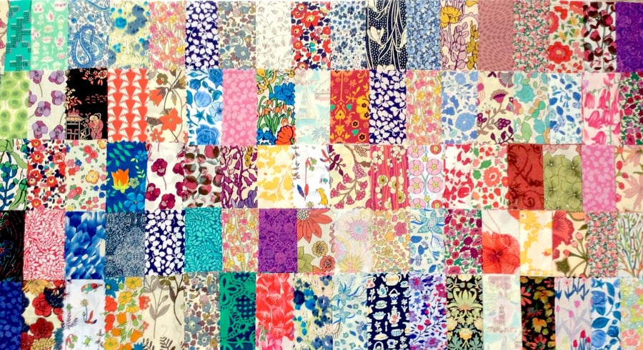 100 Liberty Fabric Scraps 2.5inch Squares : ALL DIFFERENT DESIGNS 