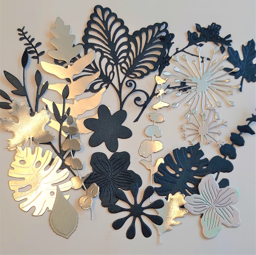 Botanical die cuts - navy and silver