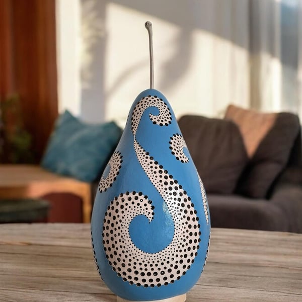 Slate Blue Swirls Gourd Lamp