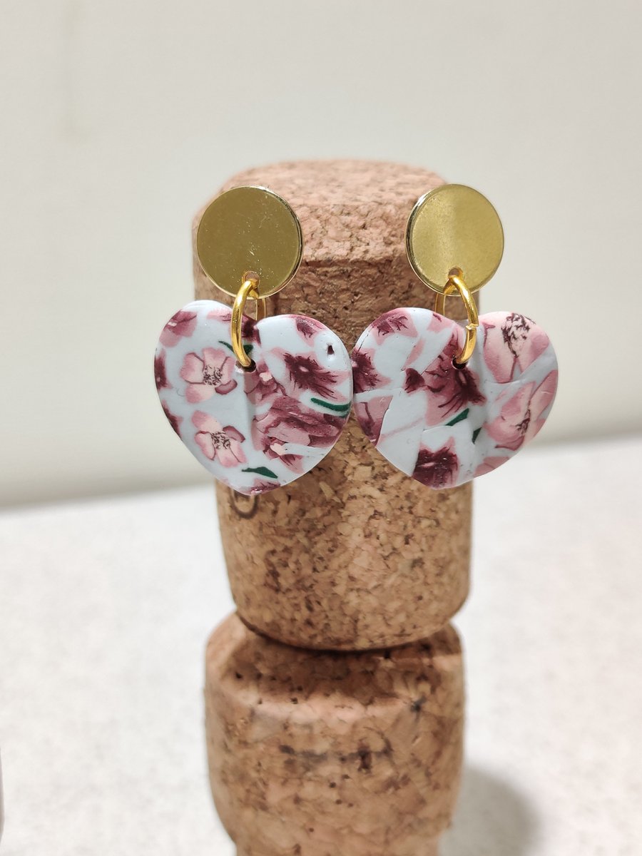 Spring floral heart dangle polymer clay earrings oopsy 