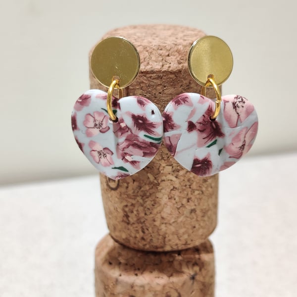 Spring floral heart dangle polymer clay earrings oopsy 