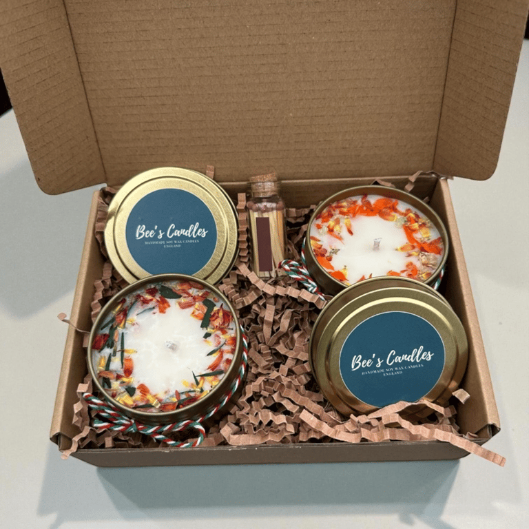 Bee's Christmas Gift Box Two 5oz Soy Wax Candles and Matches