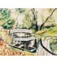 Colourful Watercolour Print: Idyllic River Scene of English Garden Landscape 