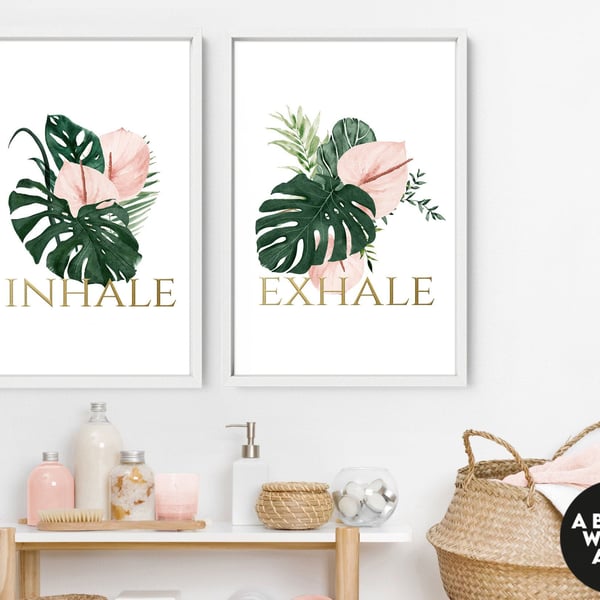 Spa Bathroom Art, Botanical Bathroom, Plant Print Set of 2, Bohemian Decor, Rela