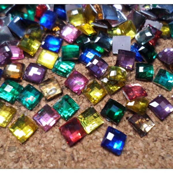 100 x Resin Rhinestones - Square - 5mm - Mixed Colour 