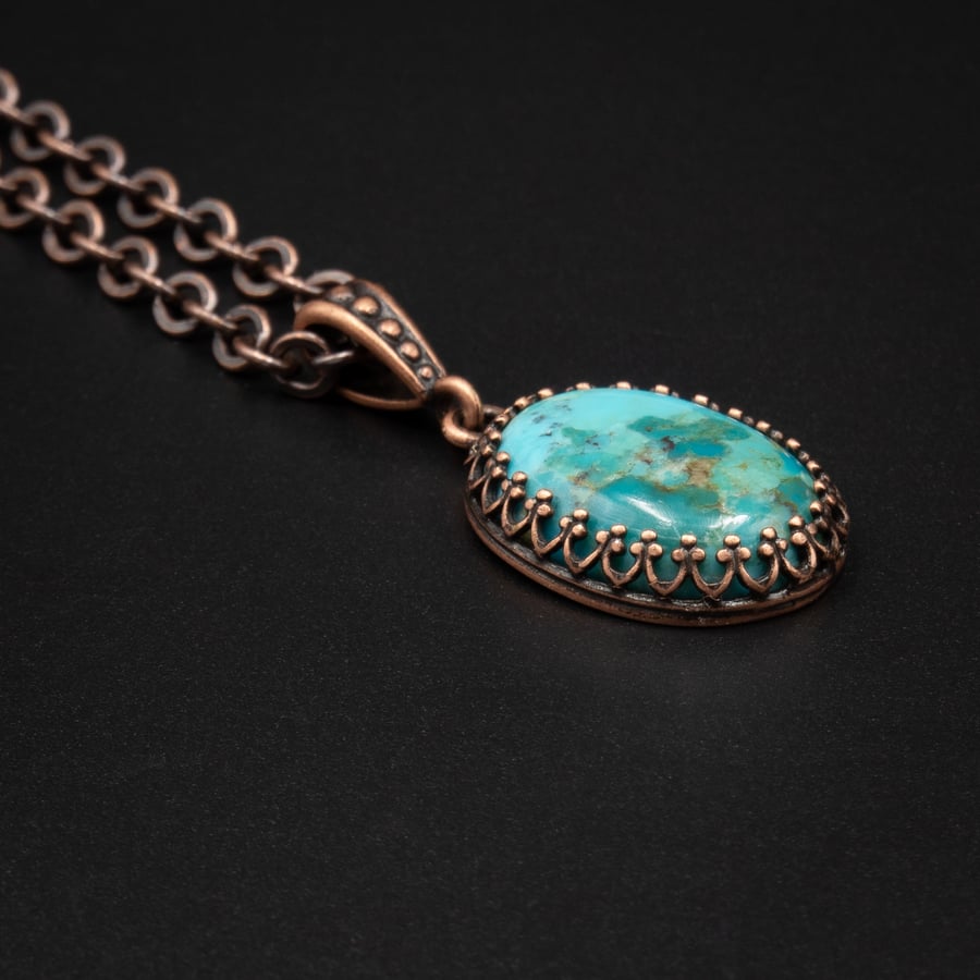 Natural Turquoise and copper handmade semiprecious stone pendant necklace