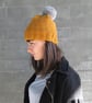 Bobble Hat in Grey Chunky Yarn with Pink Pom Pom - Image 8
