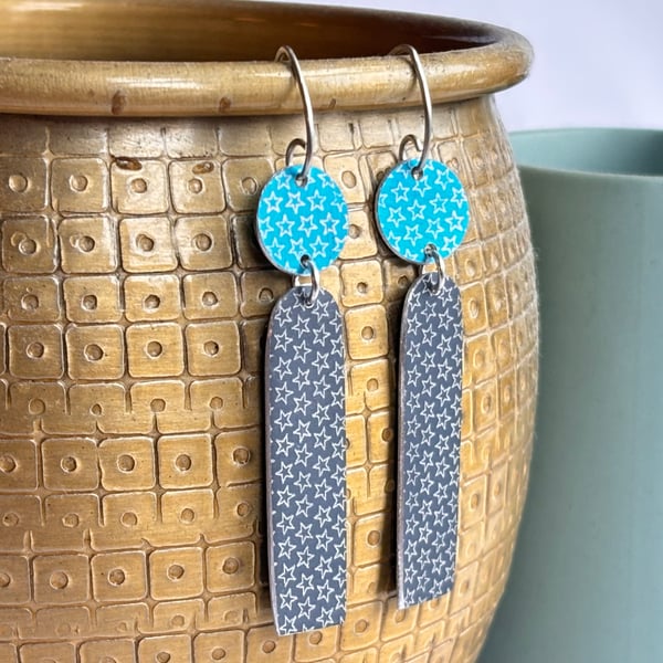Colour pop long earrings - turquoise & grey