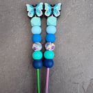 Butterfly silicone beaded crochet hook blue 