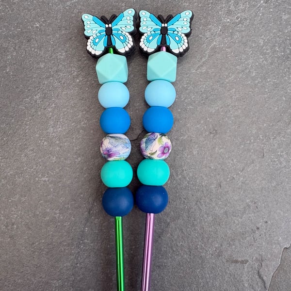 Butterfly silicone beaded crochet hook blue 