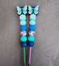 Butterfly silicone beaded crochet hook blue 