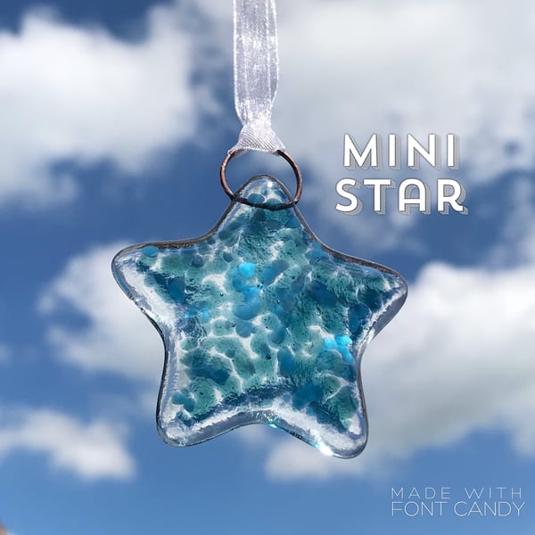 MINI Dark Aqua & Blue Fused Glass Star