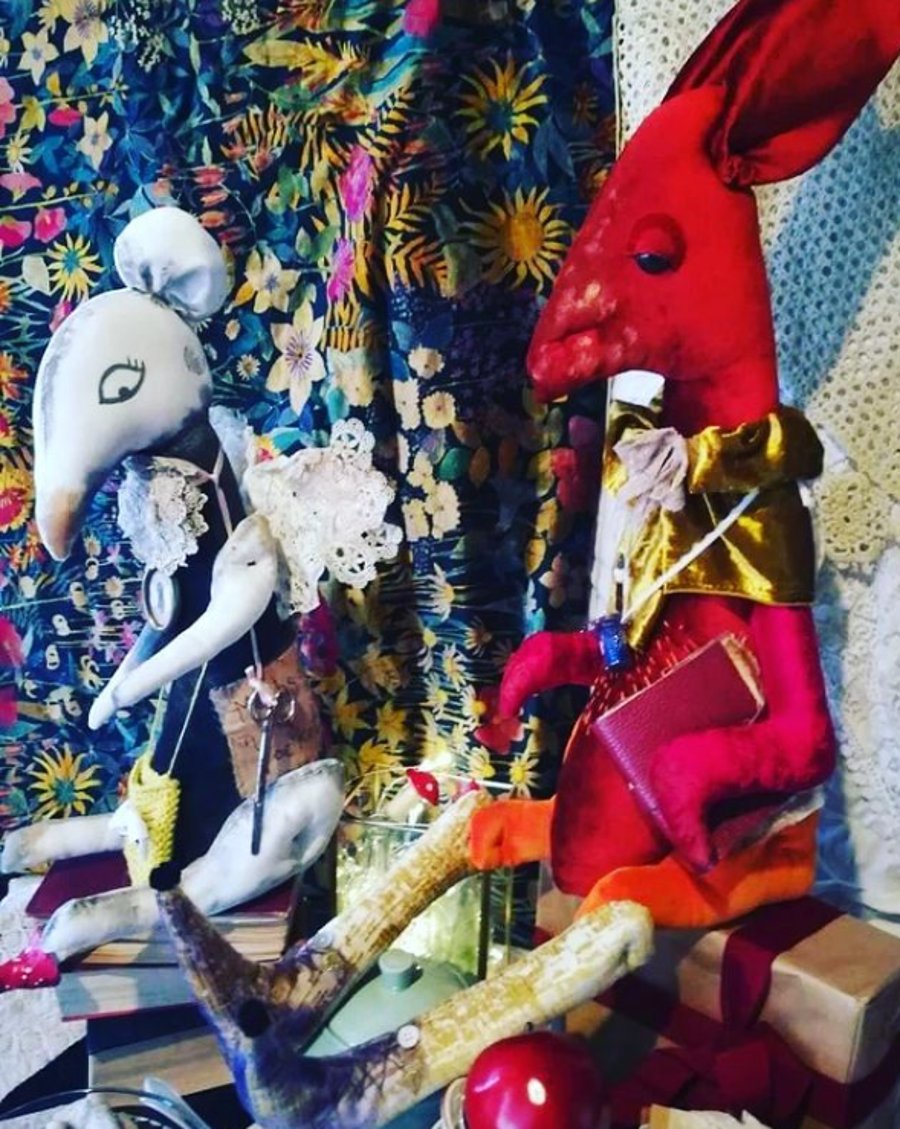 Hare, Rabbit, Textile art sculpture, OOAK , heirloom textile artist, 