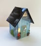 Garden shed tea light cover, fused glass candle cover, anniversary gift. 