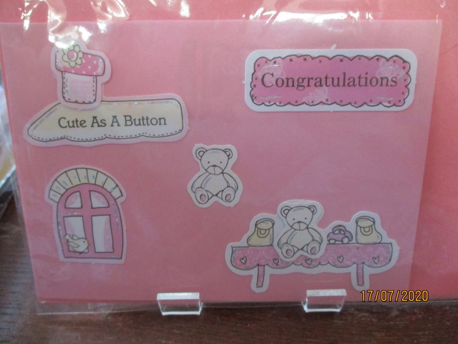 Cute as a Button and Congratulations New Born Girl Card