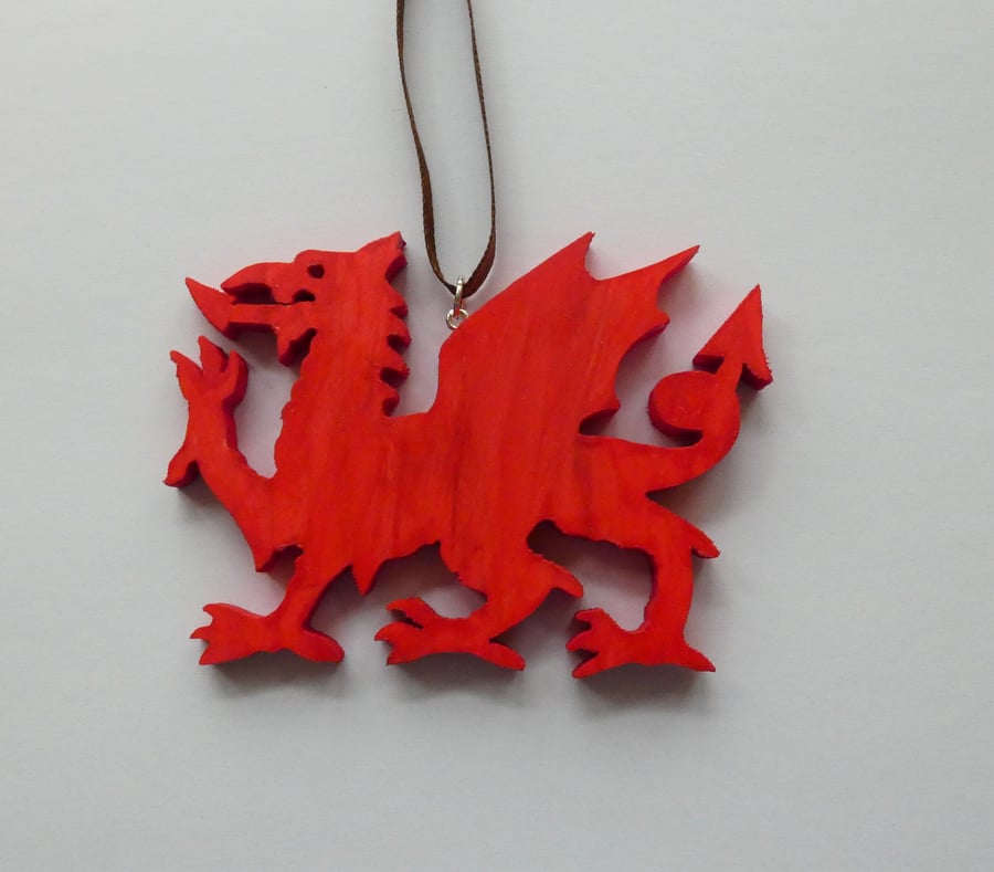 Unique Wooden Red Welsh Dragon Christmas Tree Decoration