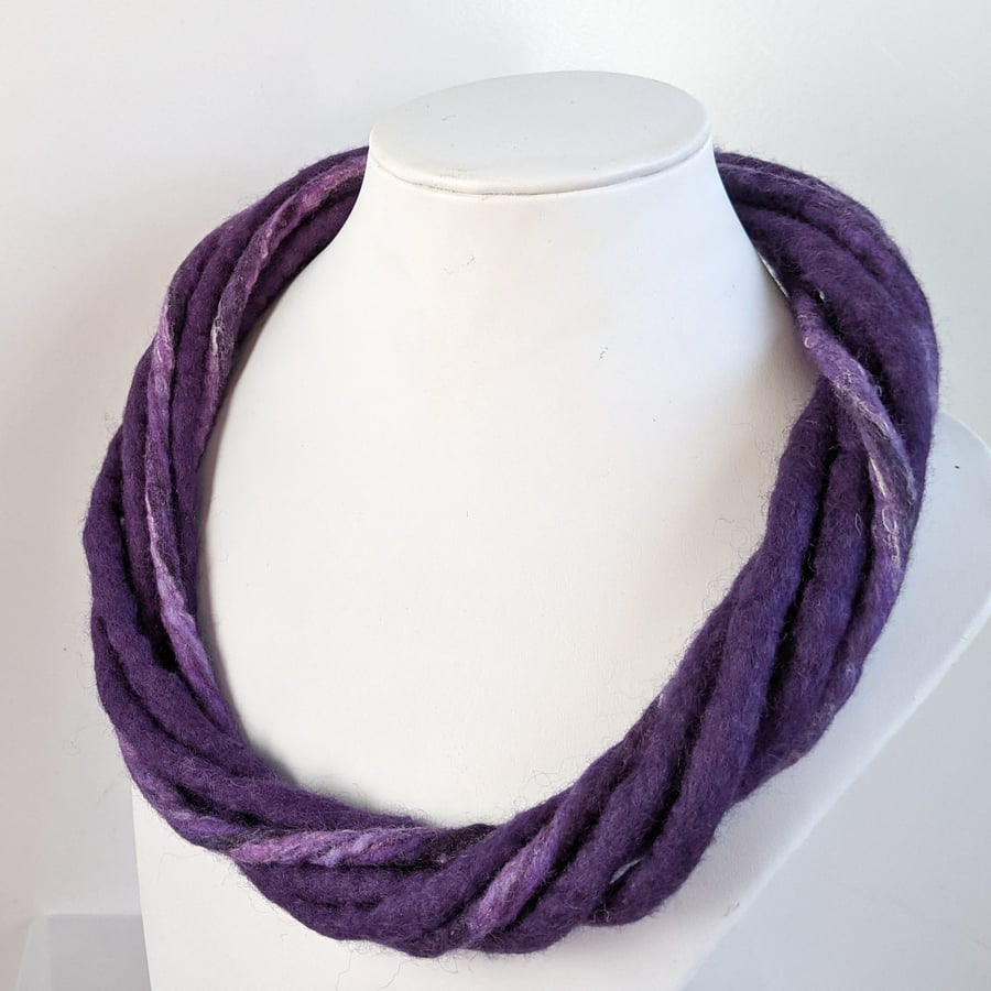 The Chunky Twist: felted cord necklace in shades of purple