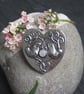 Heart Brooch with Rose Quartz, Love Birds Design - Image 4