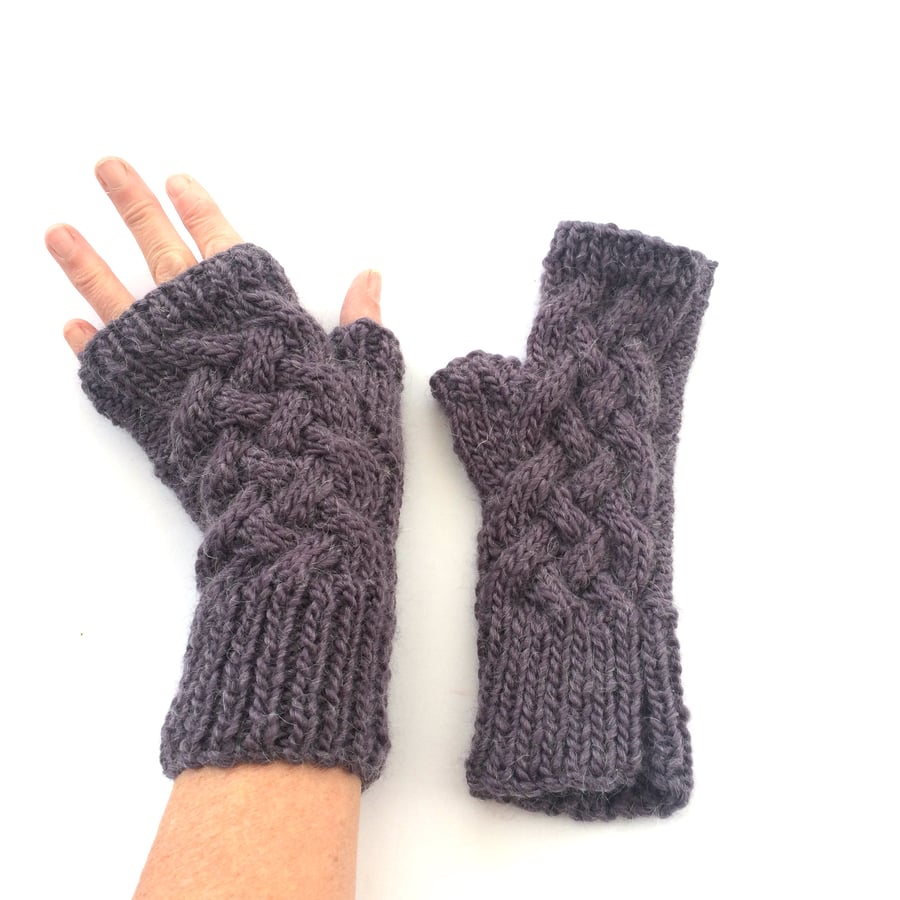 Purple fingerless gloves