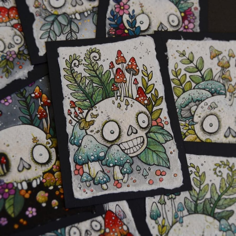 fungi skull - original aceo illustration