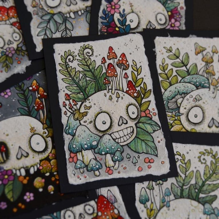 fungi skull - original aceo illustration