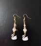 White and gold swan charm beaded dangle earrings  - Image 3