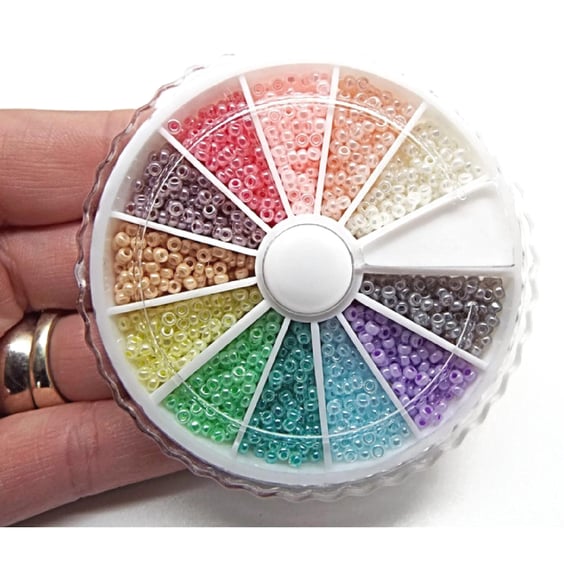 1800 Miyuki Size 11 Pastel Ceylon Seed Beads in a 12 Colour Wheel