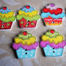 Pack pf 10 Cupcake Wooden Buttons