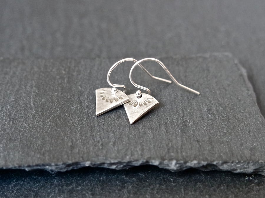 Fine Silver Earrings - Heirloom Collection triangle little flowers