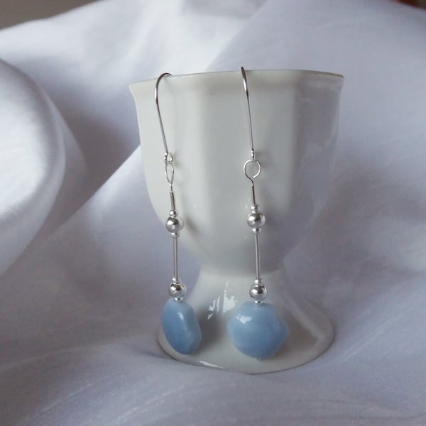 Blue Sky Sterling Silver Earrings featuring Hexagonal blue Opals
