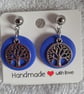 Handmade Polymer Clay Blue Tree of Life Earrings, 316 Surgical Stainless Posts
