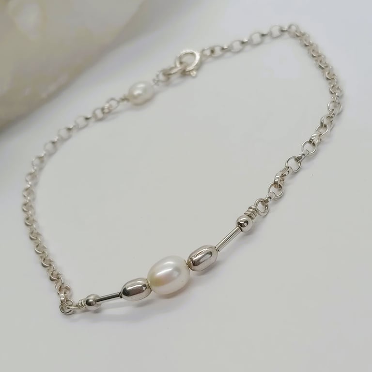 Freshwater pearl bracelet sterling silver 30th anniversary gift christmas