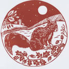 Red Squirrel Christmas Card- Handprinted