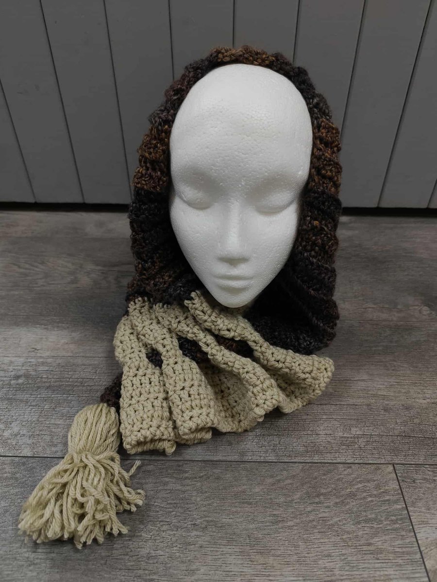 Hand crochet toggle scarf  snood, browns