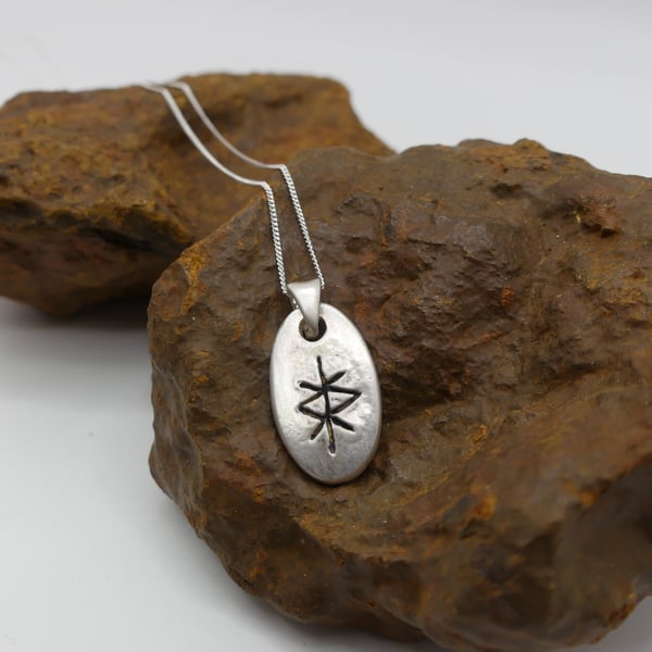 Recycled Sterling Silver Protection Bind Rune Pendant Necklace ECO STS Chain.