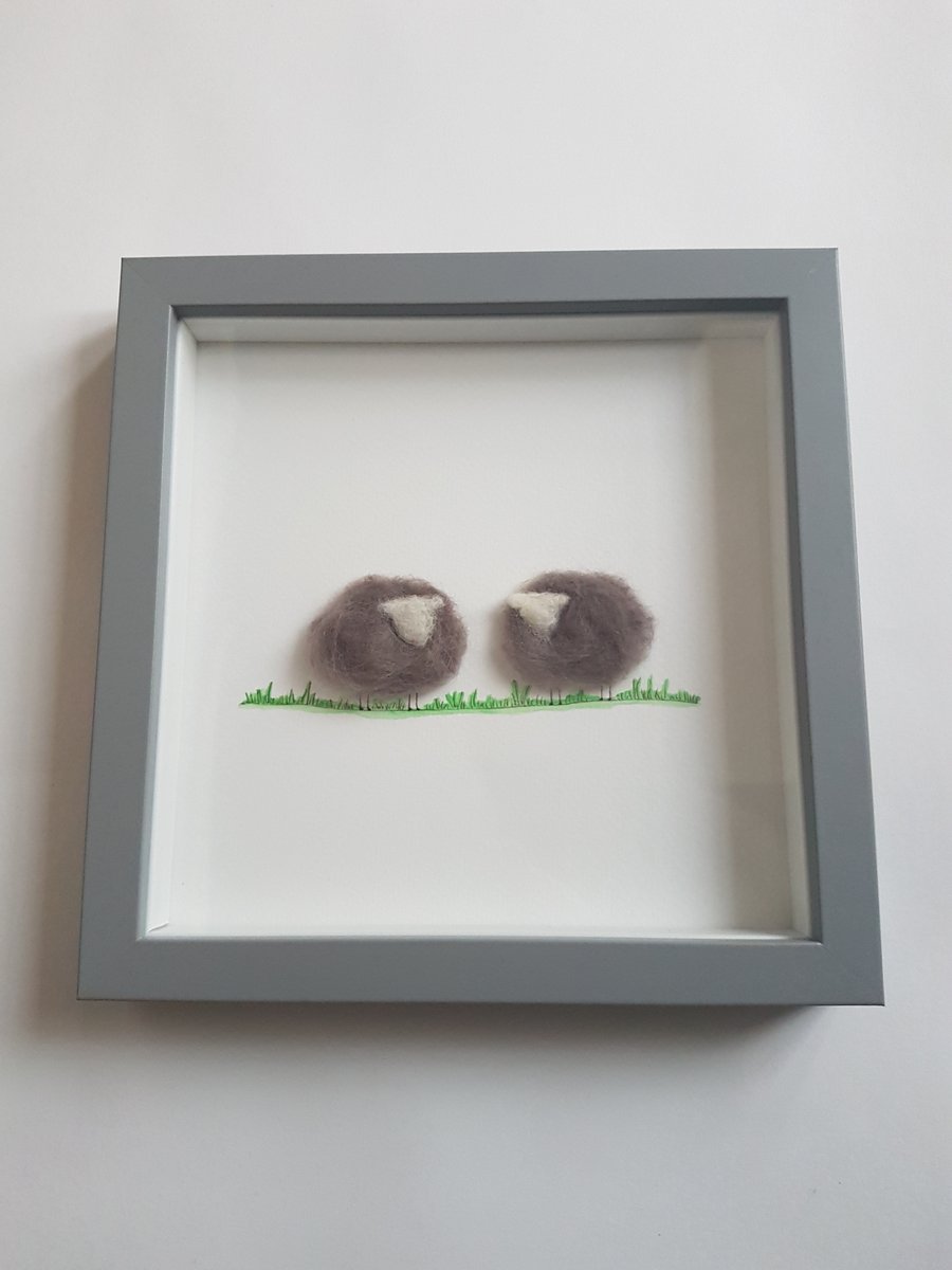 Slight seconds two felted sheep watercolour and ink picture