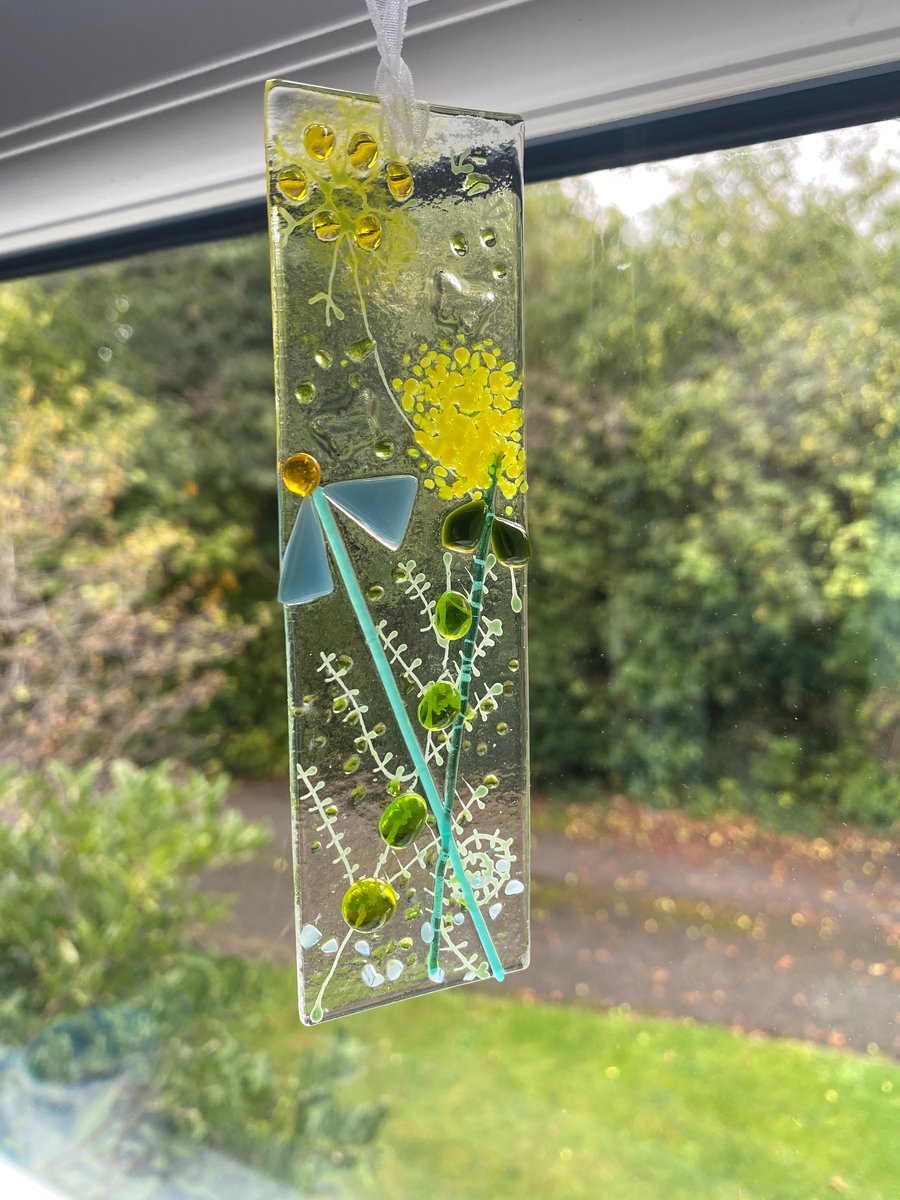 Handmade meadow flowers fused glass light-catcher