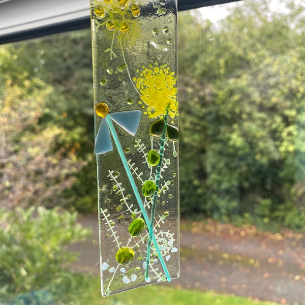 Handmade meadow flowers fused glass light-catcher