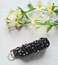 Wristlet Keychain, Black & White Polka Dot Scrunchie Style Soft Cotton Fabric 