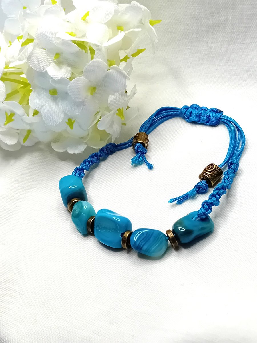 Blue Agate & Bronze Bracelet