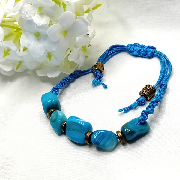 Blue Agate & Bronze Bracelet