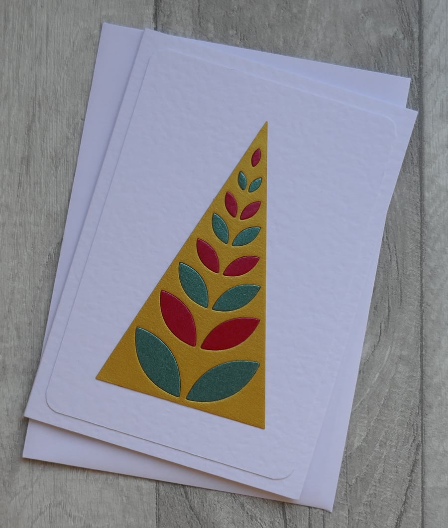 Modern Gold, Green and Red Christmas Tree - Christmas Card