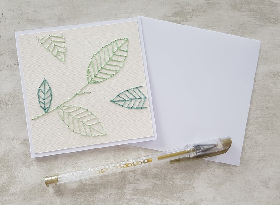 Leaves Hand Stitched Card, Garden Lovers Card