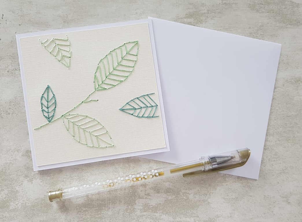 Leaves Hand Stitched Card, Garden Lovers Card