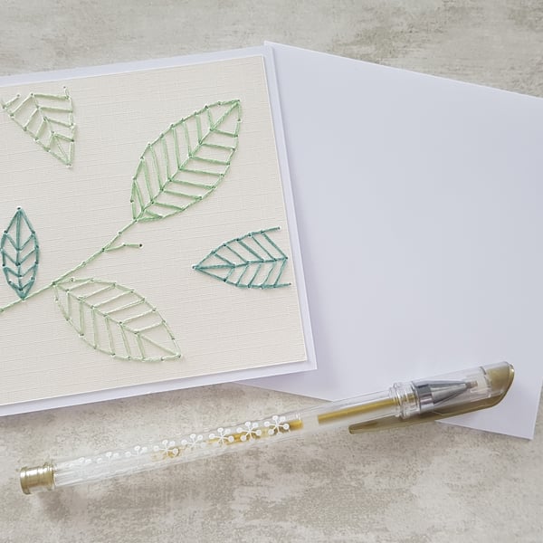 Leaves Hand Stitched Card, Garden Lovers Card