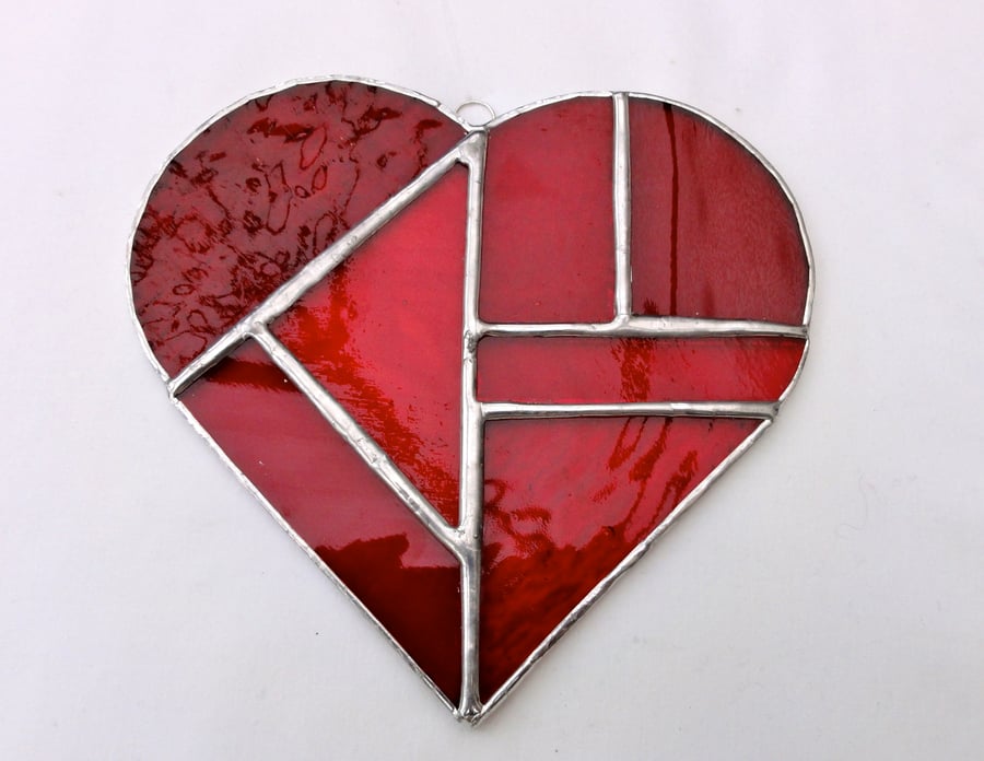 Large Stained Glass Heart Suncatcher - Red