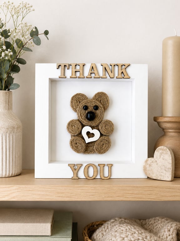 Personalised Teacher Thank You Gift Twine Bear Frame Nursery Leaving Present