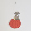 'Little Cat Sitting on a Pumpkin' - Hanging Decoration