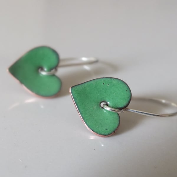 Green enamelled heart earrings