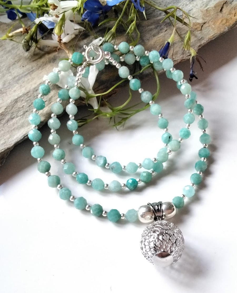 Gorgeous Amazonite & Sterling Silver Ball Necklace ONE OFF